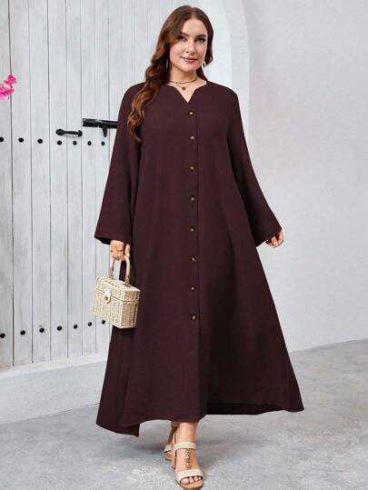 Al Najma 纯色舒适面料纽扣装饰宽松女式连衣裙