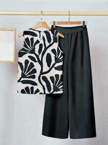 SHEIN Clasi 2pcs Casual Floral Print Bohemian Style Women Set, Suitable For Summer Suitable For Going Out