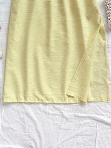 Soleia 度假吊带领镂空腰部高开叉露背系带中长连衣裙，蓝色，适合度假、音乐节、波西米亚风、节日约会、下午茶