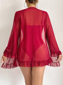 SHEIN 2pcs/Set Women Sexy Lace Patchwork Lingerie Set - Burgundy - View 2