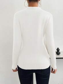 Chiquease Women Stand Collar Long Sleeve Casual Fleece Sweater Fall Winter Cloth For Women - White - View 3