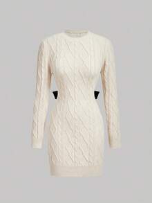 SHEIN MOD Elegant Crochet Hollow-Out Back Tie Up Knitted Dress In Fall/Winter,Christmas Clothes For Women