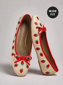 SHUZIA 女式宽版花卉印花蝴蝶结装饰圆头可爱度假海滩休闲拉菲草平底鞋