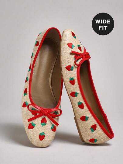 SHUZIA 女式宽版花卉印花蝴蝶结装饰圆头可爱度假海滩休闲拉菲草平底鞋