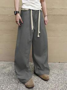 Manfinity Hypemode Pantaloni ampi a vita alta in stile americano casual, gamba larga, in velluto a coste, pantaloni dritti rilassati, colore bianco