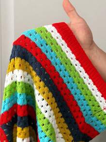 BamGleam Knitted Sweater  New Style Women Knit Top, Casual Sleeveless Knitted Vest, Rainbow Dopamine Design - Multicolor - View 8