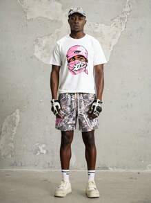 Manfinity ZONE917 Men's Streetwear Pink Camouflage Graphic Print Hooded T-Shirt Set - Multicolor - View 6