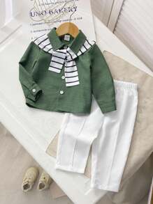 Souflis Souflis Set di 3 pezzi per bambino, composto da giacca antipioggia casual multifunzionale e comoda, camicia a maniche lunghe con colletto in lino, e pantaloni con vita elastica. Adatto per andare a scuola, occasioni casual, vacanze, matrimoni e altre occasioni. Taglia 6 mesi - 3 anni. Abbigliamento per bambini, neonati e bambini piccoli.