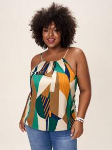 SHEIN LUNE Plus Size Minimalist Sleeveless Printed Top, Casual Everyday Wear Valentine Day Vacation Outfits Woman Summer Outfits For Women Going Out Tops Women,Business Casual Woman,Summer,Cute Shirts,Office - Multicolor - View 6