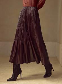 MOTF PREMIUM 弹力腰带修身百搭PU皮革短裙 - 酒紅色 - 查看 2