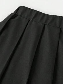 SHEIN Teens Girls Casual Letter Print Crop Baseball Jacket & A-Line Skirt 2-Piece Set, Comfortable & Simple - Black - View 7