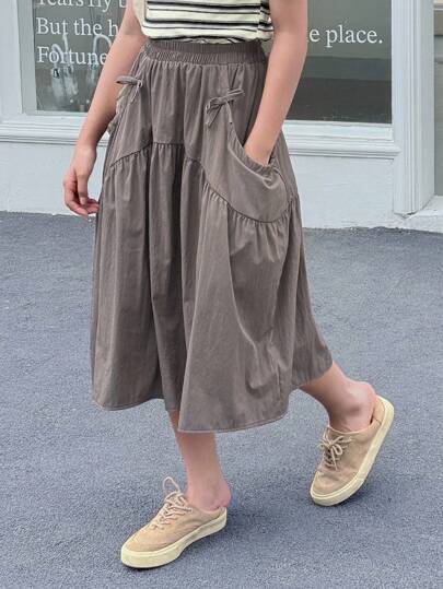 Dazy Kids 女童夏季休闲纯色蝴蝶结装饰A字裙