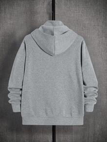 SHEIN Teen Boys' Face Cover Stand Collar Grey Double-Layer Hooded Sweatshirt,Oversized Winter Back-To-School Casual Comfortable Soft Fashion Autumn Hoodies - Grey - View 3