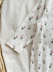 SHEIN 3件套新生女婴休闲针织碎花弹力连体衣套装