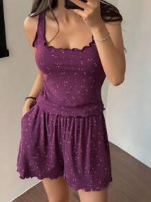 DAZY 2件套 Ditsy Floral 舒适女士睡衣套装 - 紫色 - 查看 5