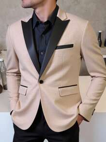 Calvornis Men's Casual Business Commute Two-Tone Collar Blazer - Apricot - View 1