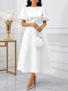 SHEIN Lady Váy tay bồng màu trơn thanh lịch cho nữ mùa xuân và mùa hè Váy dài tay chữ A thanh lịch tay giám mục màu trắng cho đám cưới ngày lễ tình nhân Váy dự tiệc cocktail cỡ lớn Váy dạ hội trang phục mùa thu Váy cho nữ Váy ngày lễ Váy trắng Váy nữ thần Hy Lạp Váy tốt nghiệp màu trắng - trắng - Xem 2