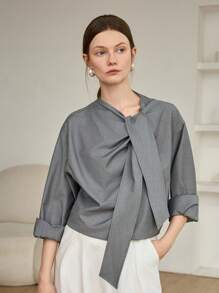 Dazy-Less Ample cache-épaules femme à manches longues, couleur unie, avec cordon de serrage, style décontracté chic. Design simple, convient pour le bureau, les déplacements, le printemps/l'automne