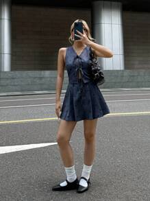 SHEIN Casual & Comfortable Butterfly Decor Top And Mini Skirt 2Pcs Set For Teen Girls