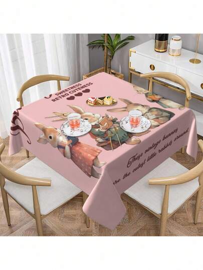 Goth 1pc Retro-Style Tablecloth With . The Cute And Warm Pink Tablecloth Is Suitable For Outdoor Dining In Restaurants, Home Decoration, And Can Also Be Used For Picnics And Holiday Parties