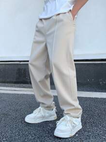 Tween Boy 弹性腰部设计休闲裤，舒适贴合日常和通勤 - 灰色 - 查看 8