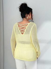 Elenzga Coprispalle lavorati a maglia e traforati, ampi, per donna taglia curvy, per estate e autunno, coprispalle lavorato a maglia a maniche lunghe, per taglia curvy, leggero, abbigliamento da spiaggia casual