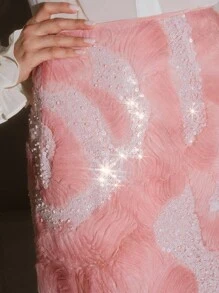 Anewsta 法式优雅浪漫亮片网眼刺绣抽象3D长裙，小众风格 - 彩色 - 查看 2