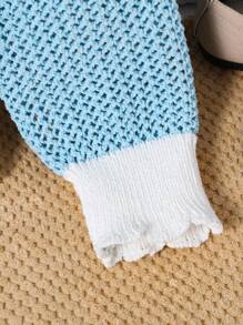 Minimalist Crew Neck Loose Cable Knit Long Sleeve Sweater For Everyday Wear, Autumn/Winter Pastel Sweater Blue And White Sweater - Blue - View 5
