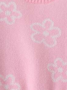 SHEIN Áo len dệt kim Jacquard họa tiết thời trang cho bé gái tuổi teen, áo dài tay cơ bản - Hồng - Xem 6