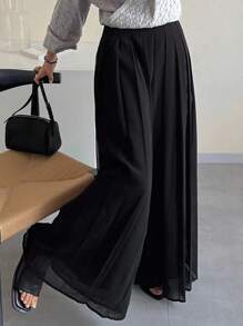 FRIFUL 女士纯黑色褶皱休闲直筒裤，百搭商务休闲装 - 黑色 - 查看 12