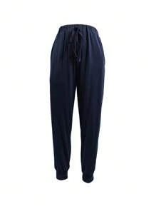 INAWLY 2 件套女士休闲纯色斜肩上衣和抽绳裤套装，秋季