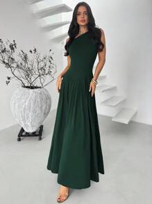Firerie Abito midi in maglia con scollo a V, arricciatura in vita e orlo asimmetrico, taglie forti, casual ed elegante, adatto per vacanze, attività all'aperto, vacanze, concerti, appuntamenti, feste formali, matrimoni, sensuale, elegante, pendolarismo, ritorno a scuola, spiaggia, ufficio, stile sirena, compleanno - Verde Scuro - Visualizzare 11