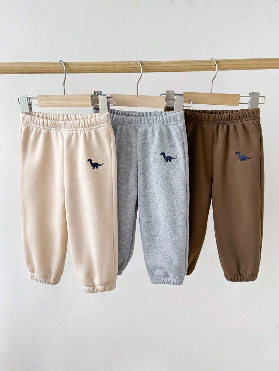 SHEIN Baby Boy Dinosaur Embroidery Elastic Waist Jogger Pants - Multicolor - View 1