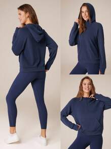 GLOWMODE Modal Silk Touch Oversized Long Sleeve Half-Zip Sweatshirt  Spring Summer - Dark Blue - View 7