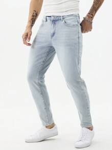 Manfinity Homme Jeans casual da uomo di strada con vestibilità slim e bassa elasticità, in blu denim