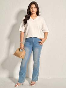 Comfylo WIRTE Plus Size Summer Top Women's V-Neck Pocket T-Shirt Vacation Woman Going Out Top Women Beach For Woman, Holiday Festival Business Casual - Apricot - View 2