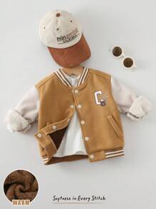 Cozy Pixies Baby Boy Letter Print Color Blocking Side Pockets Baseball Jacket,In Fall/Winter - Multicolor - View 3