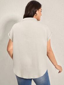 SHEIN LUNE Plus Size Summer Casual Solid Color Batwing Sleeve Shirt - Black - View 2
