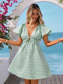 Vivid Eden Váy ngắn Jacquard trơn màu thường ngày dành cho nữ, đi nghỉ - màu xanh lá - Xem 5
