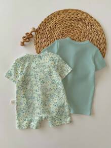 SHEIN Newborn Baby Unisex Printed Romper, Suitable For Summer