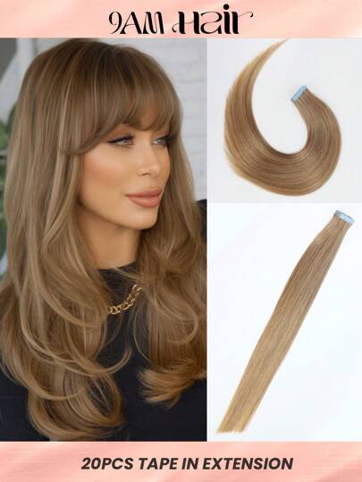20pcs 50g Tape In Hair Extension, 100% Human Hair Extension For Salon Silky Seamless Invisible, 12# Ash Blonde Color, For Thinning Hair Woman Natural Look Top Quality Halloween Costumes