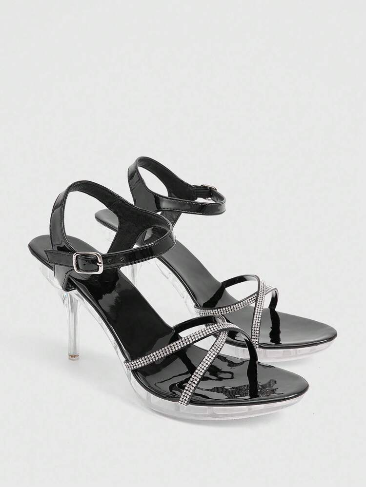 CUCCOO LuxiPop Women Shoes Round Head Transparent And Rhinestone Cross Strap Women's High Heel Sandals Nightclub Style Halloween Christmas New Year Party Platform Shoes