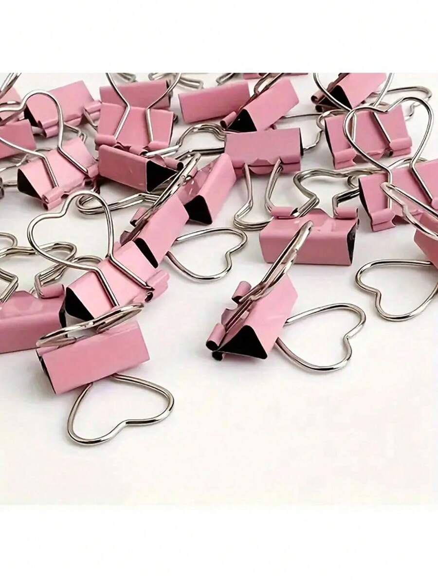 10pcs Pink Heart-Shaped Paper Clips, Ideal For Organizing Paper, Notes, Photos And Documents - Office, Home, School And Craft Supplies - Pink - View 1