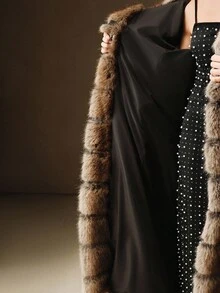 Anewsta Fashionable Women Faux Fur Hooded Long Coat - Brown - View 8