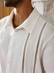 Manfinity Homme Camisa de manga larga de unicolor casual para hombre talla grande, otoño - Blanco - Ver 2
