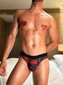 男士性感全印花红唇图案内裤 - 黑色 - 查看 4