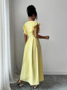 Modelyn Vestido de mujer con cuello en V estilo francés y mangas con volantes - Amarillo claro - Ver 2