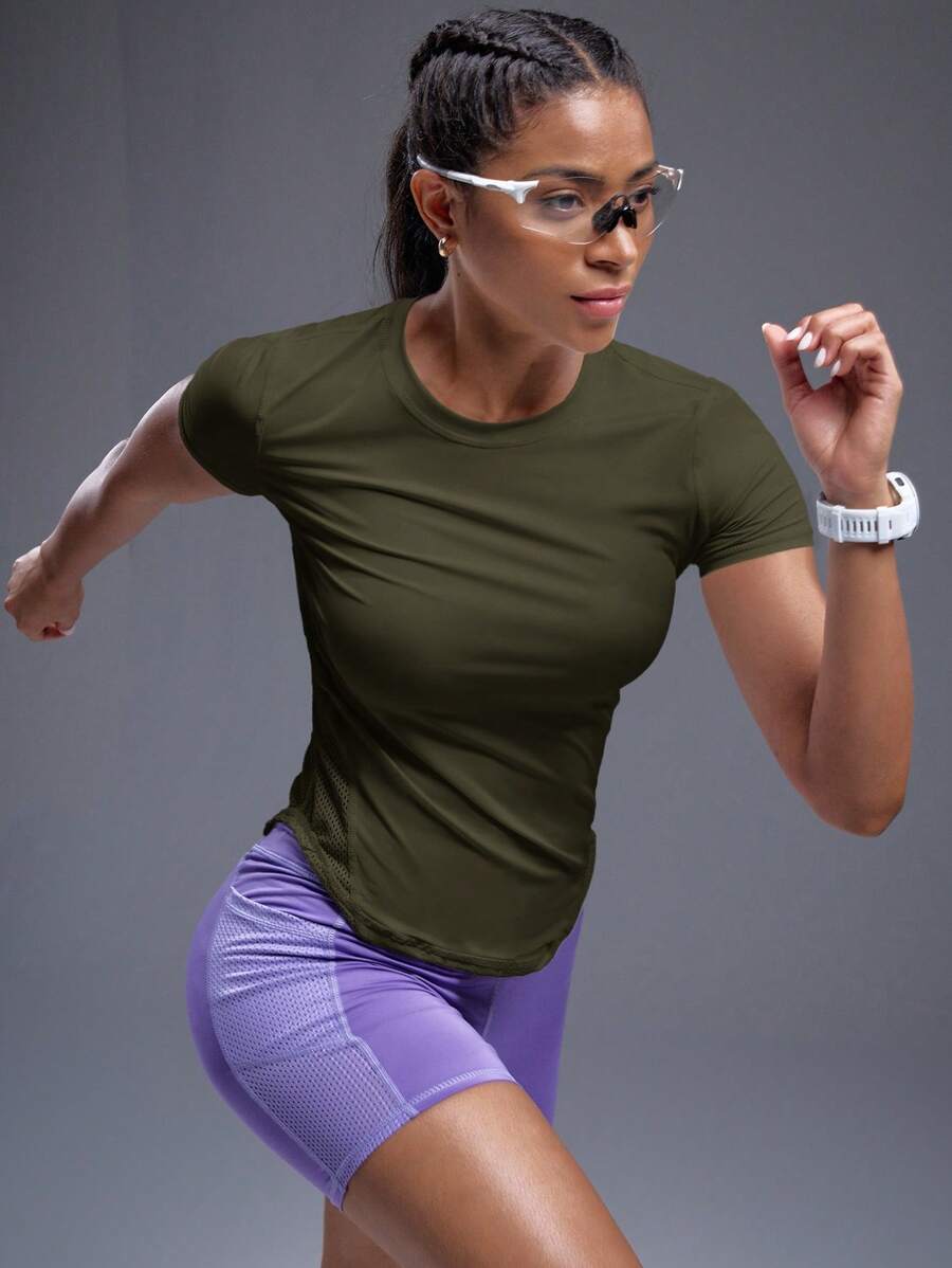 Powerista 透气柔软运动T恤紧身衣健身房女士衬衫 - 墨綠色 - 查看 1