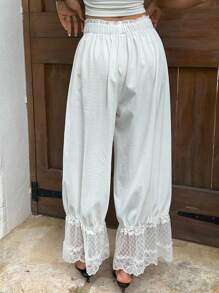 Sunnyshic Women Vintage Lace Puffed Long Pants Fall Cloth For Women