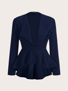 Ellevyn Women's Casual Solid Color Fitted Blazer Jacket, Spring Autumn - Navy Blue - View 4